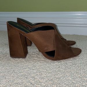 BCBGeneration Suede Chocolate Brown Mule Heels